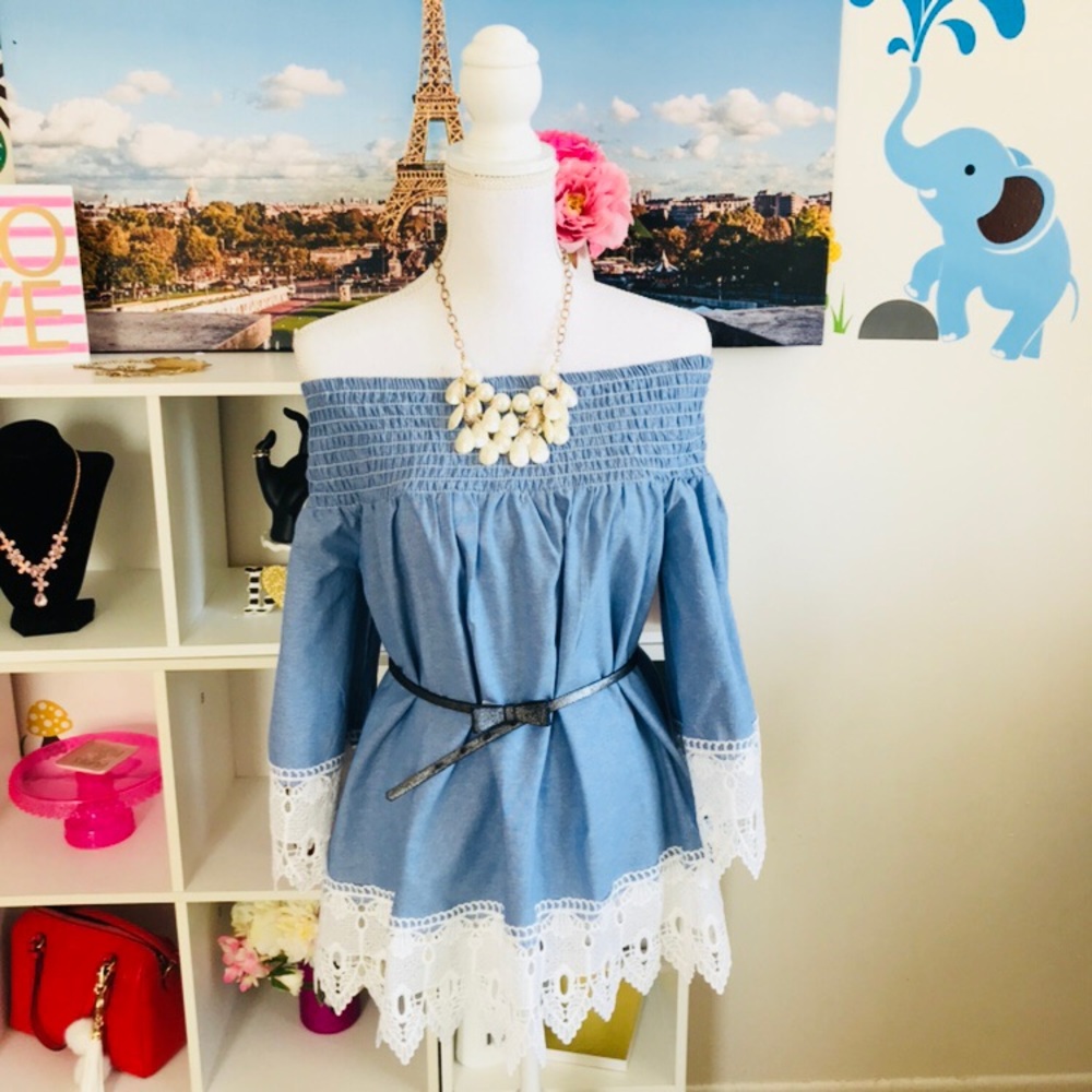 Unique Spectrum women off shoulder blue lace top